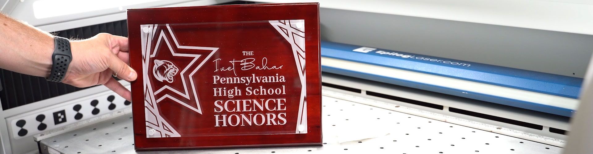 Laser Engraving A Clear Acrylic Science Award