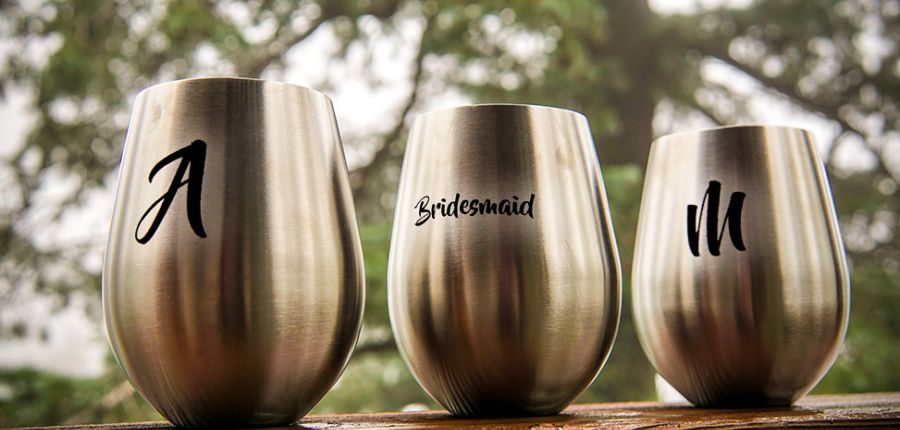 metal marking on stemless wine glasses