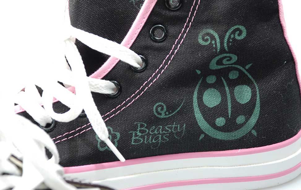 Graphic engraved on a canvas shoe