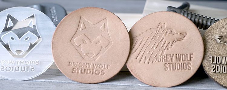 Leather patches debossed with laser engraved MDF and acrylic stamps