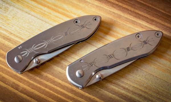 Pocket Knives Marked with an Epilog Fiber Laser