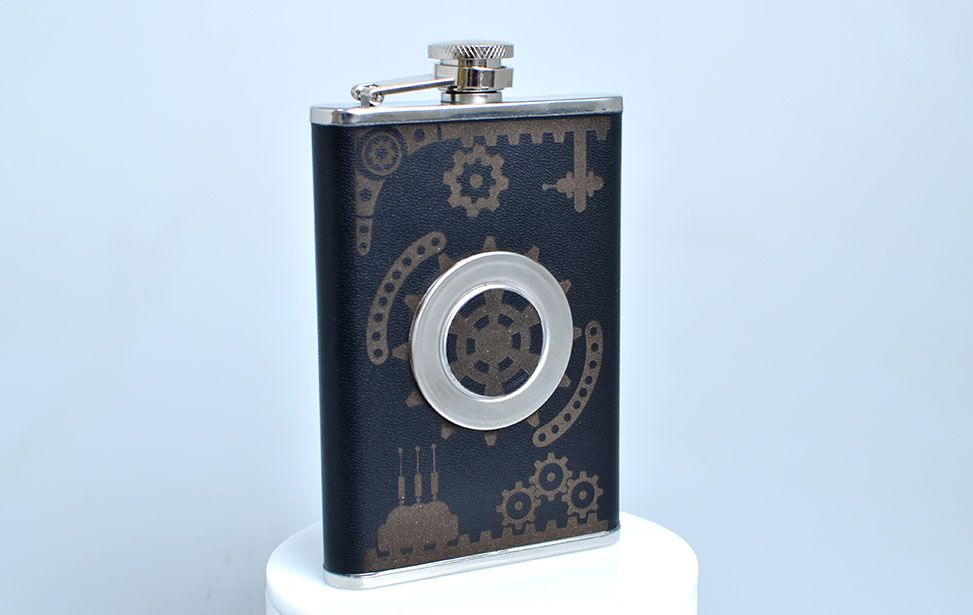 Laser Engraved Leather Flask